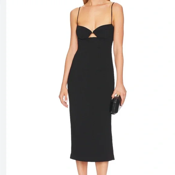 BARDOT Vienna Black Spaghetti Strap Cutout Midi Dress - Picture 1 of 9